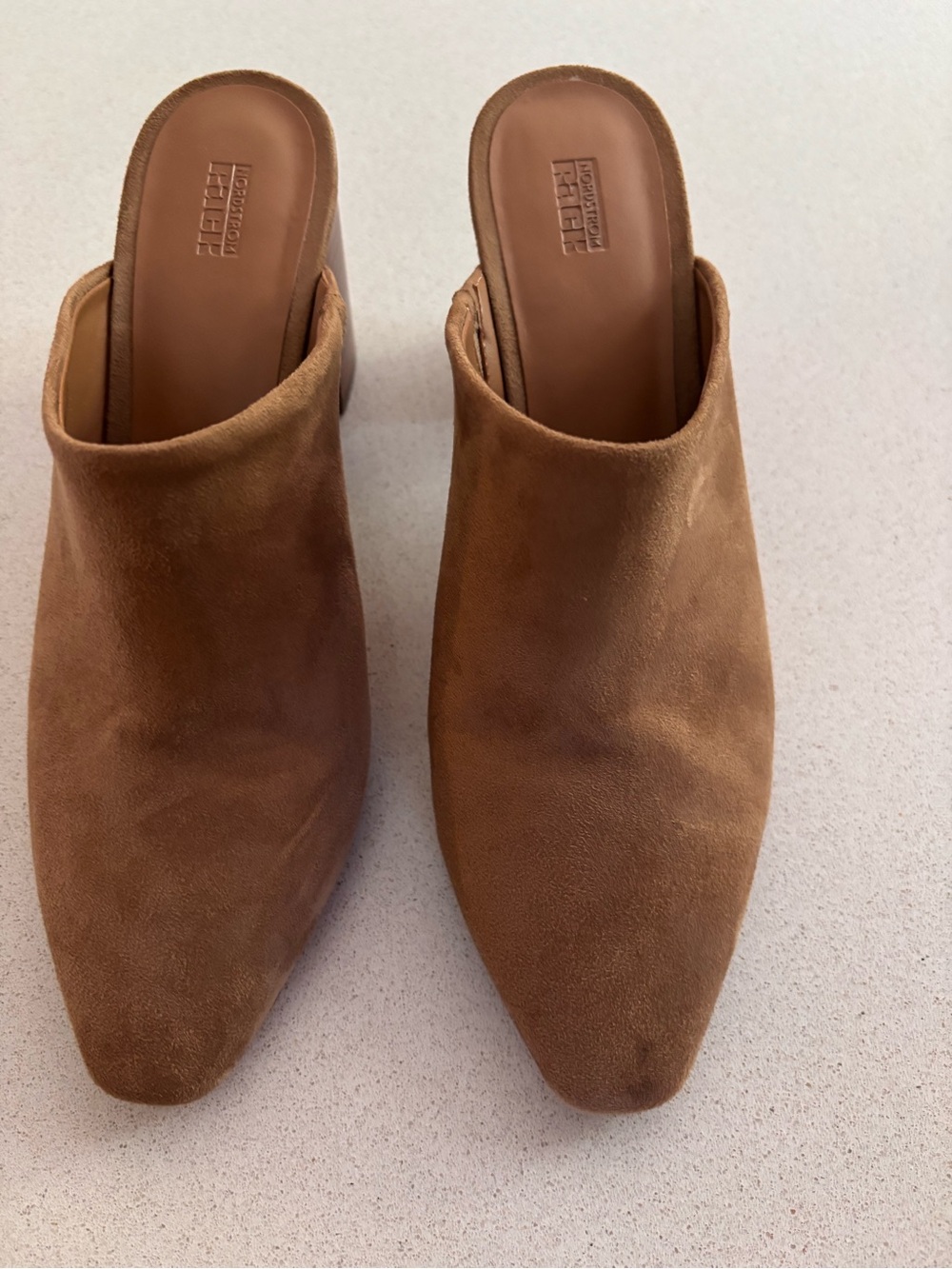 Suede Tan Slip-On Mule Heels — Women's Chic Block Heel